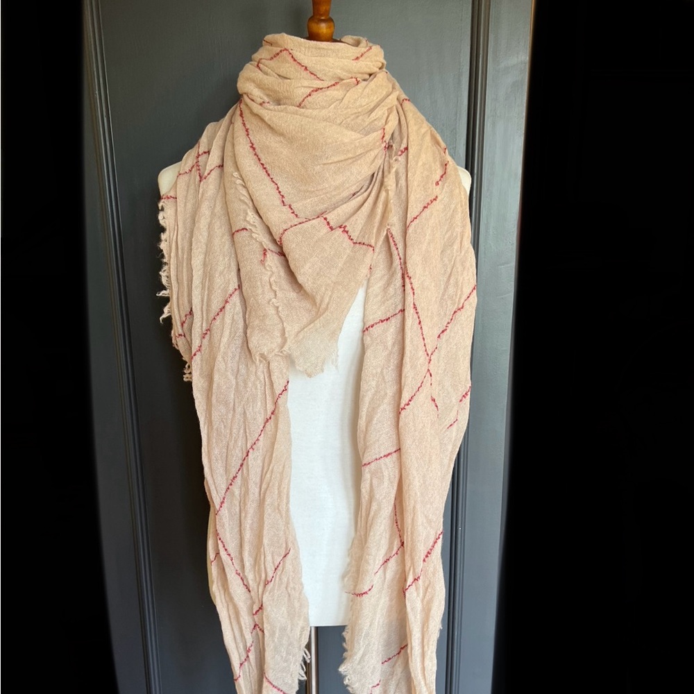 New Auth Chan Luu 100% Cashmere Windowpane Scarf Color: Heather Oatmeal